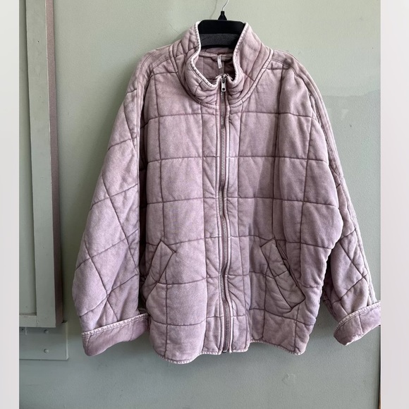 Free People Quilted Dolman Knit Jacket M Misty Mauve Pink - Picture 2 of 7